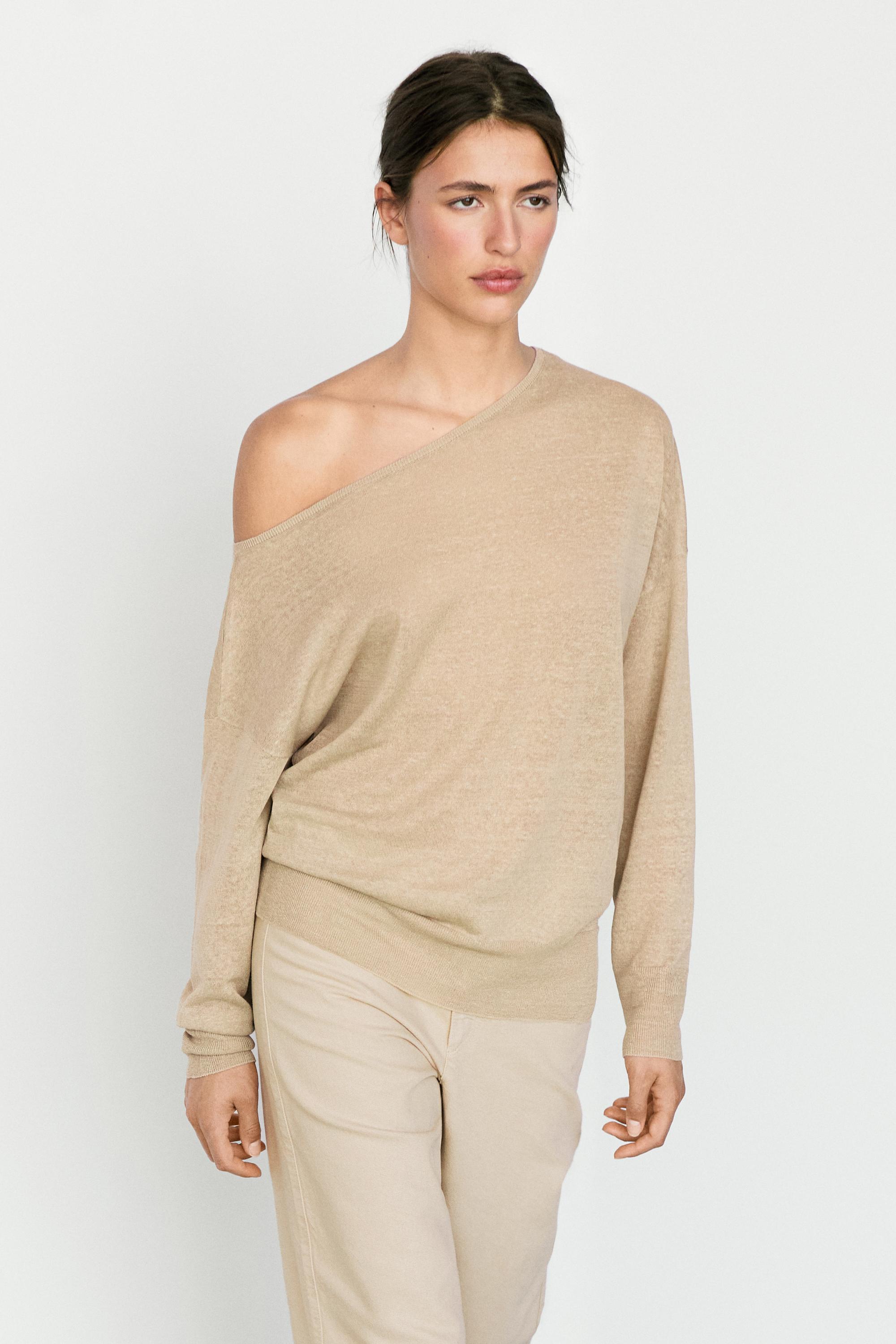 Pull fluide 100 % lin à épaules dénudées